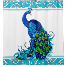 Blue Peacock Shower Curtain