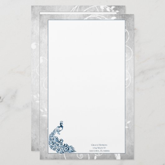 Blue Peacock Stationery Briefpapier (Voorkant / Achterkant)