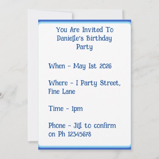 Blue Peacock Watercolor Verjaardag Uitnodiging (Achterkant)