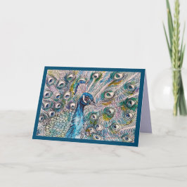 Blue Peacock Waterverf and ink Birthday Card Kaart