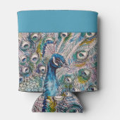 Blue Peacock Waterverf Art Verjaardag Blikjeskoeler (Achterkant)