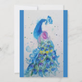 Blue Peacock Waterverf Flower Wedding Invitation Kaart (Achterkant)