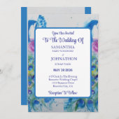 Blue Peacock Waterverf Flower Wedding Invitation Kaart (Voorkant / Achterkant)