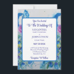 Blue Peacock Waterverf Flower Wedding Invitation Kaart<br><div class="desc">Peacock Shabby Chic Flower Floral Viola Stripe</div>