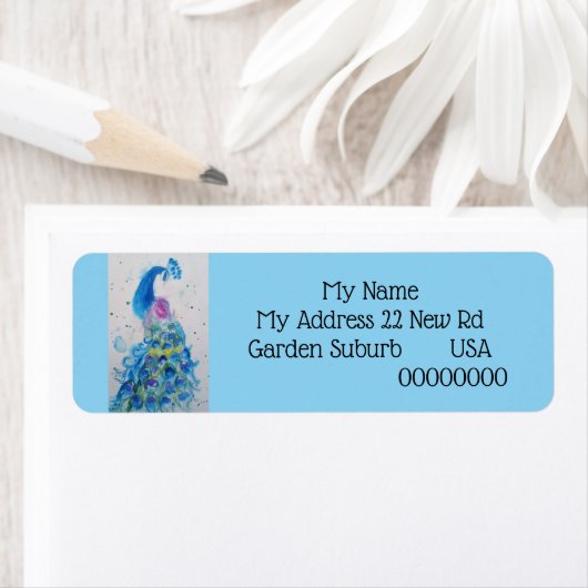 Blue Peacock Waterverf Return Address Labels (Insitu)