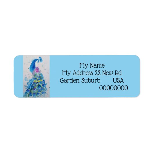 Blue Peacock Waterverf Return Address Labels (Voorkant)