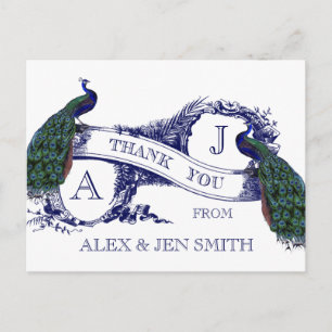 Blue Peacock Weddenschap Bedankt Briefkaart