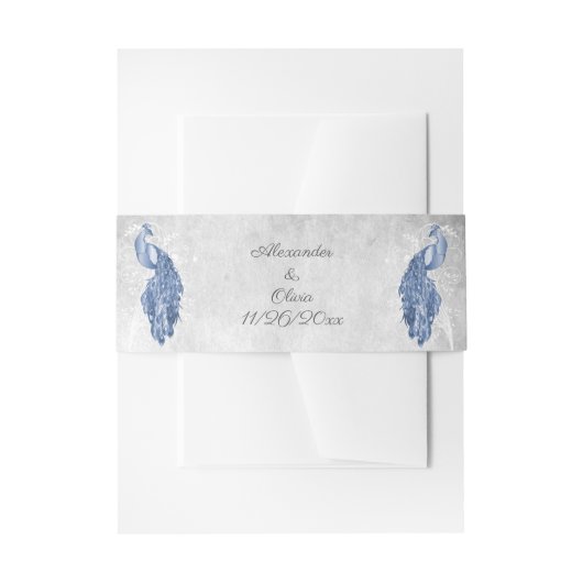Blue Peacock Wedding Invitation Belly Band Uitnodigingen Wikkel (Voorkant Voorbeeld)