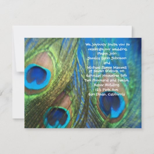 Blue Peacock Wedding Invitation Kaart (Voorkant)