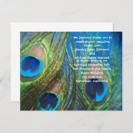 Blue Peacock Wedding Invitation Kaart (Voorkant / Achterkant)