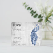 Blue Peacock Wedding RSVP Kaart (Staand voorkant)