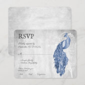 Blue Peacock Wedding RSVP Kaart (Voorkant / Achterkant)