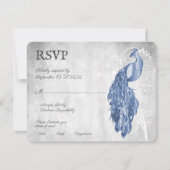Blue Peacock Wedding RSVP Kaart (Voorkant)