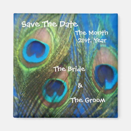 Blue Peacock Wedding Save the Date Magneet (Voorkant)