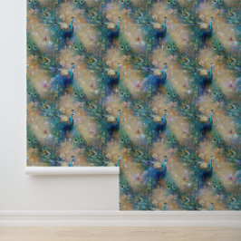 Blue Peacocks Behang