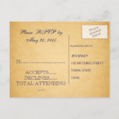 Blue Peacocks Vintage bruiloft RSVP Briefkaart (Achterkant)