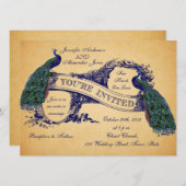 Blue Peacocks Vintage bruiloft uitnodigingen (Voorkant / Achterkant)