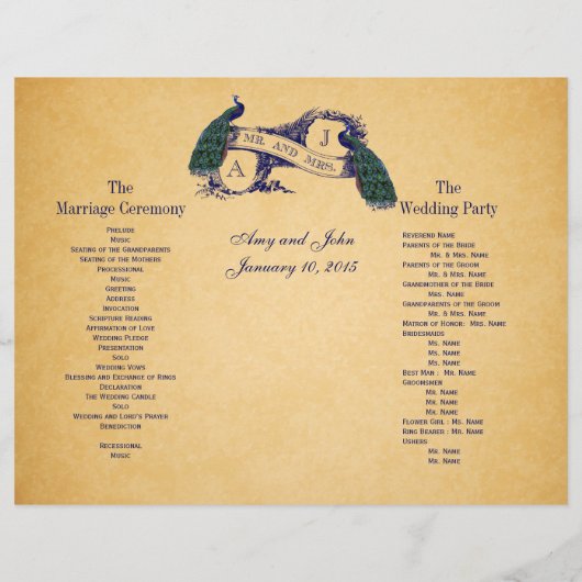 Blue Peacocks Vintage Wedding Programme (Achterkant)