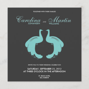Blue Peacocks Wedding Invite II Kaart