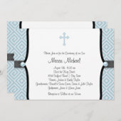 Blue Pearl Cross Black Blue Christening Kaart (Voorkant / Achterkant)