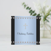 Blue Pearl Cross Black Blue Christening Kaart (Staand voorkant)