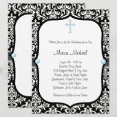 Blue Pearl Cross Blue Black Damask Christening Kaart (Voorkant / Achterkant)