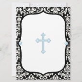 Blue Pearl Cross Blue Black Damask Christening Kaart (Achterkant)