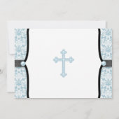 Blue Pearl Cross Blue Black Damask Christening Kaart (Achterkant)