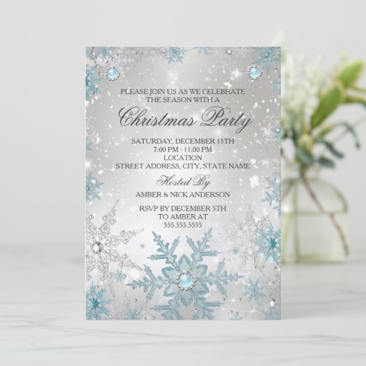 Blue Pearl Crystal Snowflake Kaart (Staand voorkant)