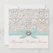 Blue Pearl Lace Diamond Bridal Shower Invitations Kaart (Achterkant)