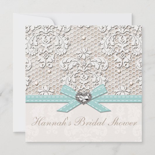 Blue Pearl Lace Diamond Bridal Shower Invitations Kaart (Achterkant)