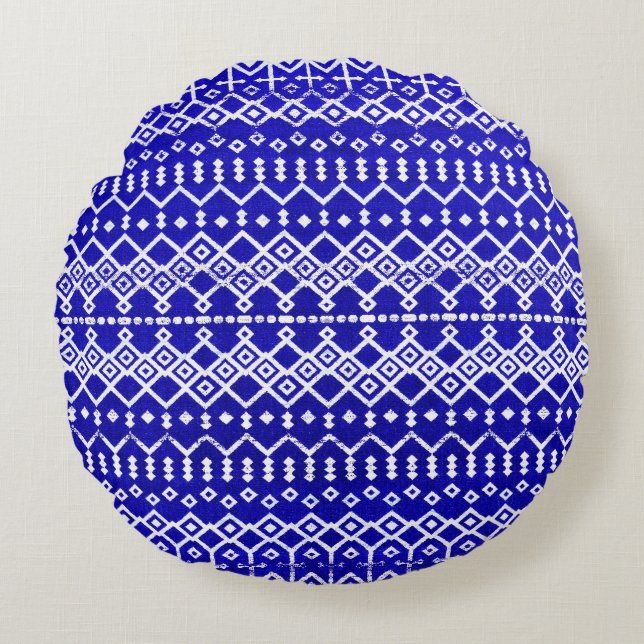 Blue Pearl Legacy: Marokkaanse erfgoedstructuur Rond Kussen (Voorkant)