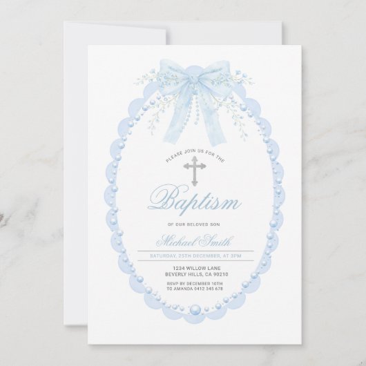 Blue Pearl Oval Baptism Boy Christening with Cross Kaart (Voorkant)