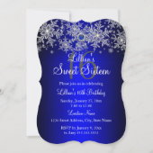 Blue Pearl Silver Snowflake Sweet 16 Kaart (Voorkant)