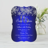Blue Pearl Silver Snowflake Sweet 16 Kaart (Staand voorkant)