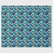 Blue Pebbles Abstract Waves Gold Accent Cadeaupapier (Vlak)