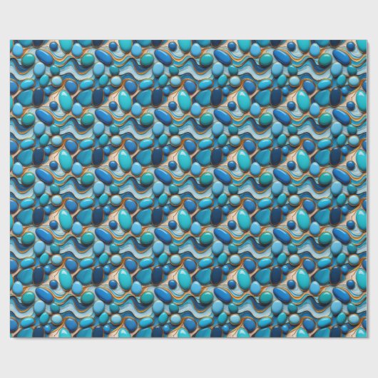 Blue Pebbles Abstract Waves Gold Accent Cadeaupapier (Vlak)