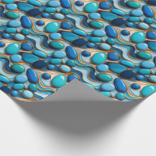 Blue Pebbles Abstract Waves Gold Accent Cadeaupapier (Hoek)