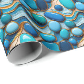 Blue Pebbles Abstract Waves Gold Accent Cadeaupapier (Rol Hoek)