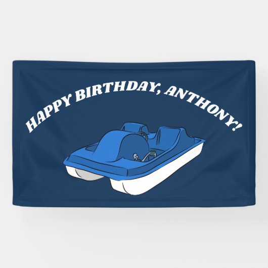 Blue Pedal Boat Birthday Party - Gepersonaliseerd Spandoek (Horizontaal)