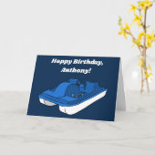 Blue Pedal Boat Custom Message Birthday Kaart (Gele Bloem)