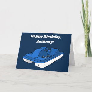 Blue Pedal Boat Custom Message Birthday Kaart