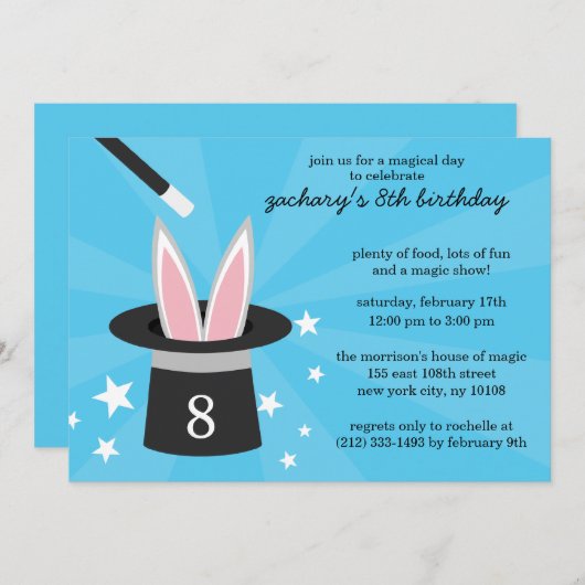 Blue Peek-a-Boo Rabbit Custom Magic Birthday Party Kaart (Voorkant / Achterkant)