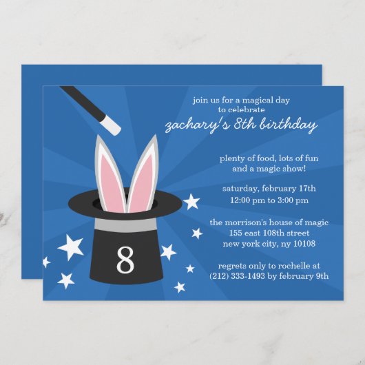 Blue Peek-a-Boo Rabbit Custom Magic Birthday Party Kaart (Voorkant / Achterkant)