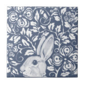 Blue Peeking Rabbit Bunny Floral Dedham Delft Tegeltje (Voorkant)