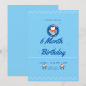 Blue Penguin 6 Month Birthday Kaart (Voorkant / Achterkant)