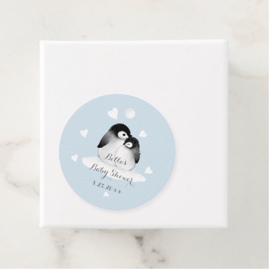 Blue Penguin Baby shower Bedankjes Labels (In situ)