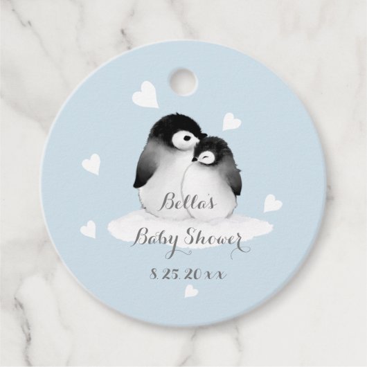 Blue Penguin Baby shower Bedankjes Labels (Voorkant)