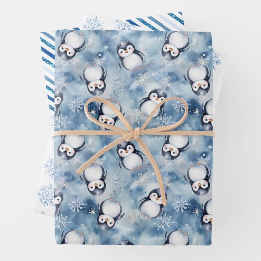 Blue Penguin Baby shower Gift Wrap Sheets Inpakpapier Vel (In situ)