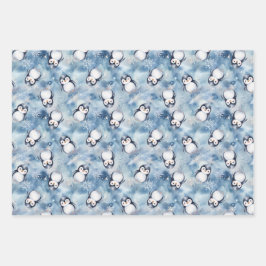 Blue Penguin Baby shower Gift Wrap Sheets Inpakpapier Vel